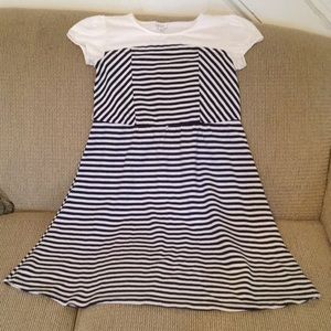 Girls navy and white striped dress